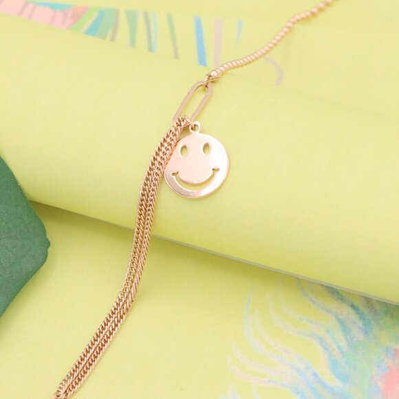 "Rose Gold Bracelet with Smiley Charm, Dual Chain, XPBL1090 - Picture 1 of 12